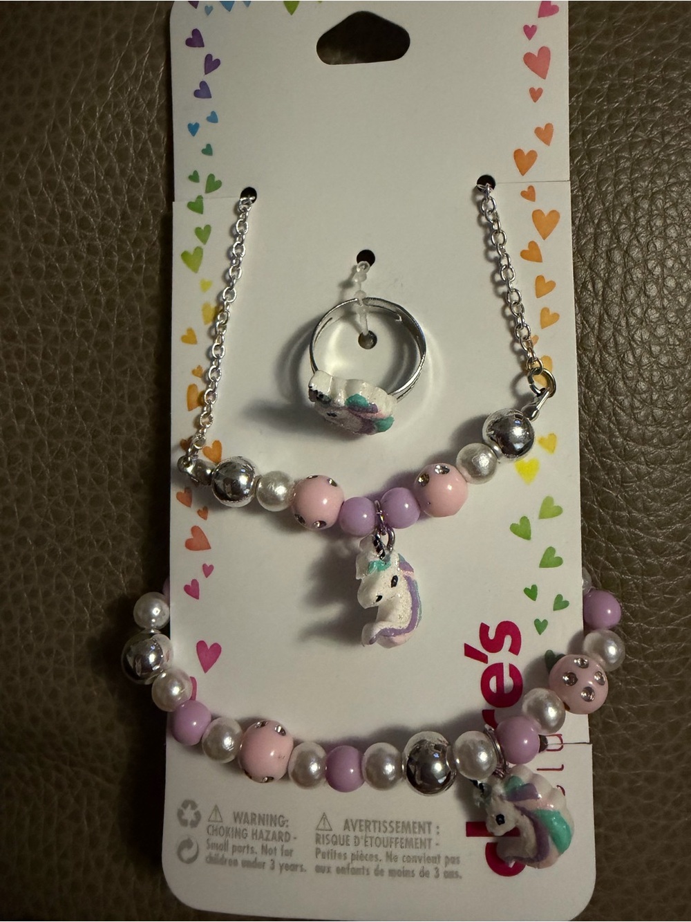 Claire's Pink & Lavender Unicorn Necklace and Ring Set